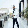 Classic Contrast White Tuxedo Jacket with Black Accents for Timeless Elegance Men