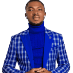 men's blue check brazer with turtleneck inner.